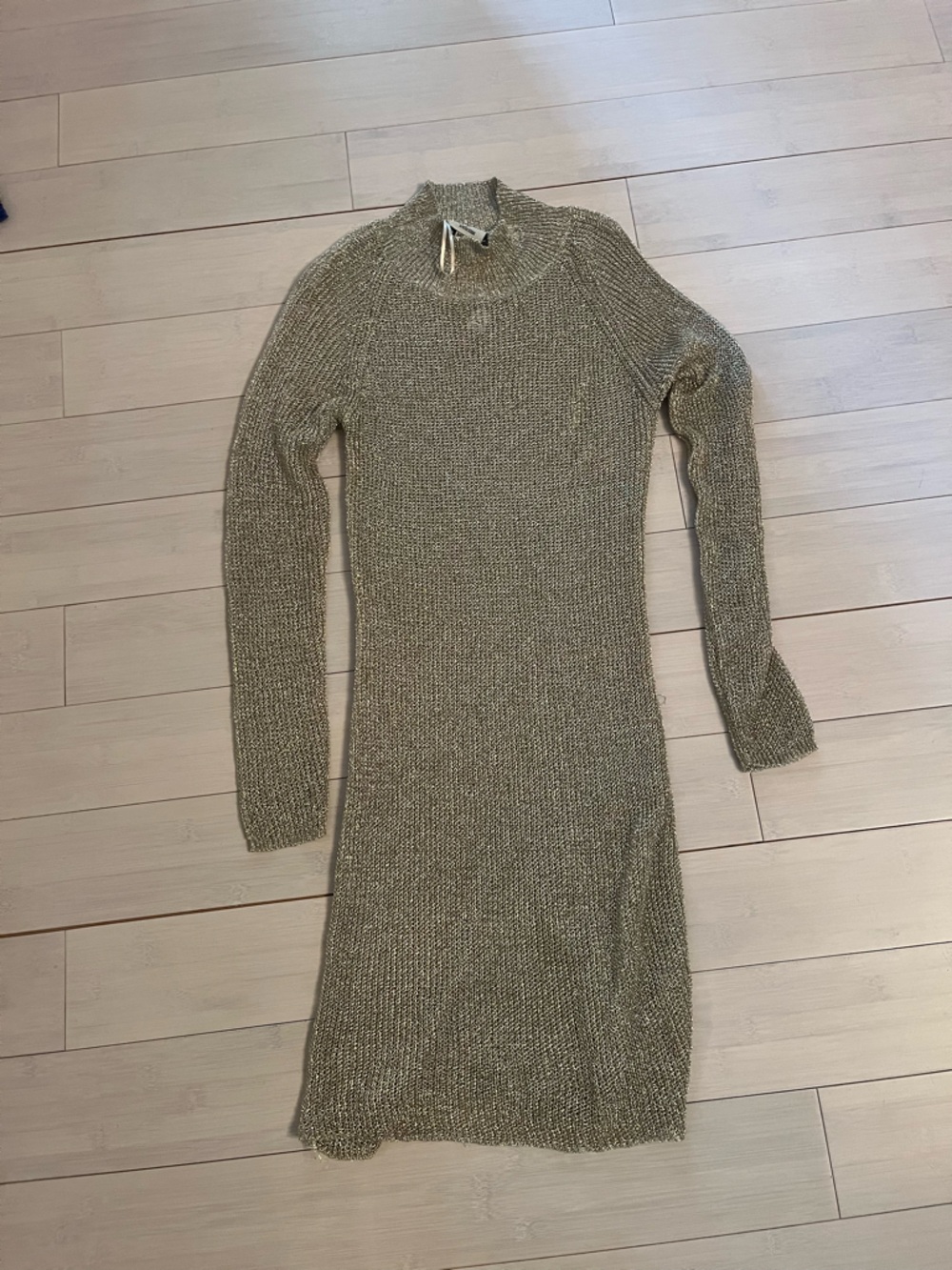 Hot & Delicious Metallic Olive Knit Crewneck Sweater Dress